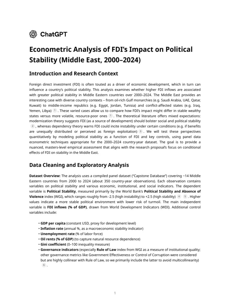 FDI and Political Stability in the Middle East | PDF | Inflation ...