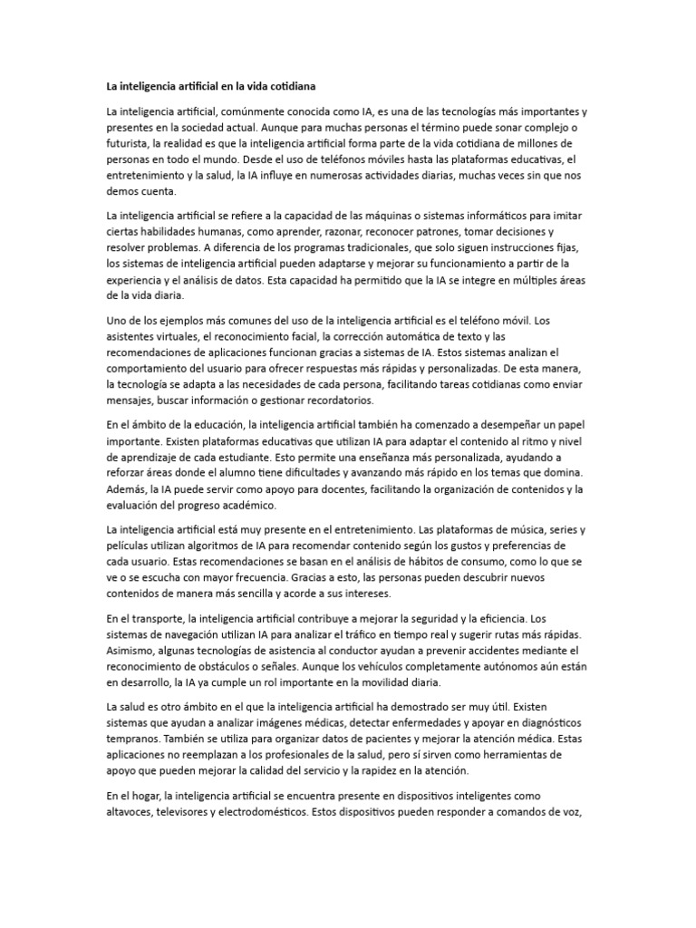 La Inteligencia Artificial en La Vida Cotidiana | PDF | Inteligencia ...