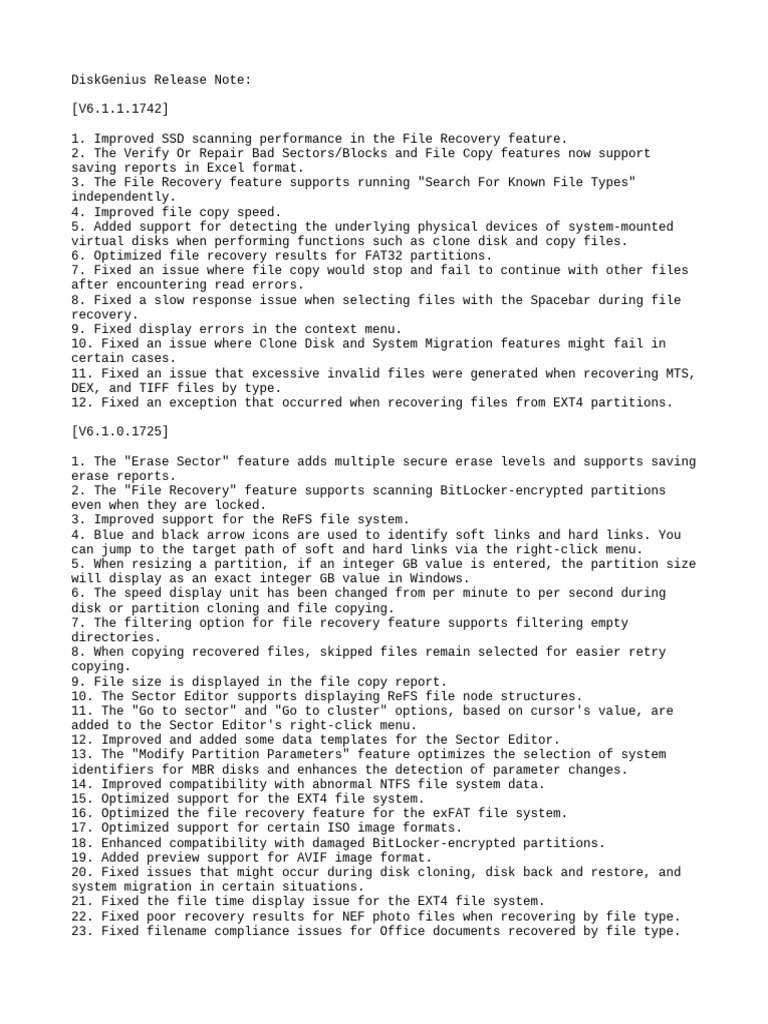 DiskGenius V6.1.1 Release Notes | PDF | File System | Computer File