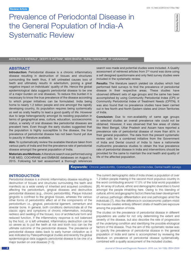 Prevalence of Periodontal Disease in India | PDF | Periodontology ...