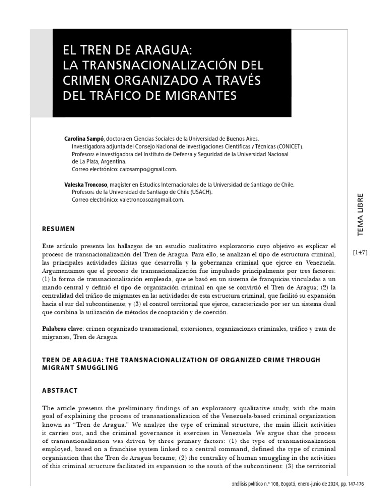 El Tren de Aragua La Transnacionalizacion Del Crimen Organizado | PDF ...