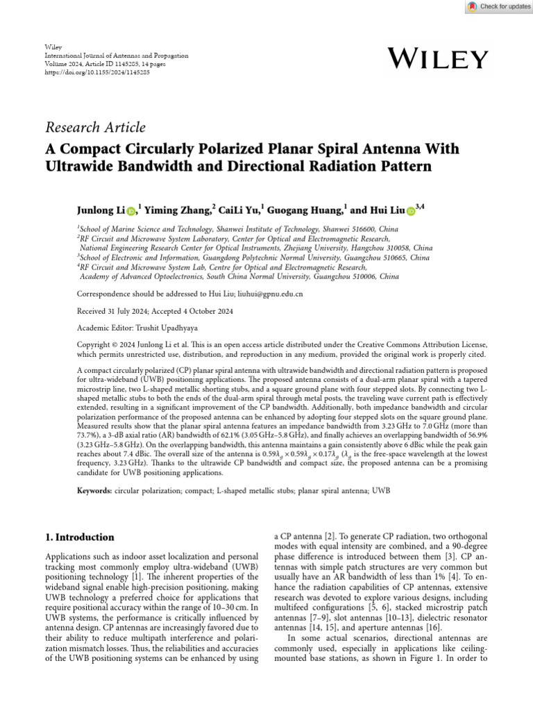 A Compact Circularly Polarized Planar Spiral Antenna WithUltrawide ...