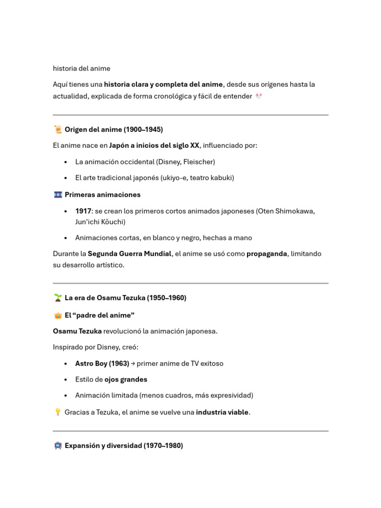 Historia del anime: de sus orígenes a hoy | PDF | Anime | Anime y manga