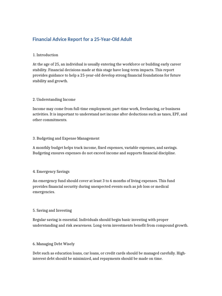 Financial Advice for 25 Year Old | PDF