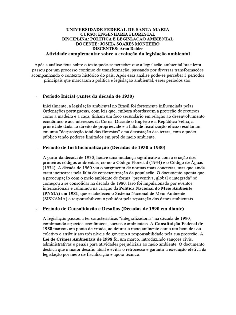 Evolução da Legislação Ambiental no Brasil | PDF | Direito Ambiental ...