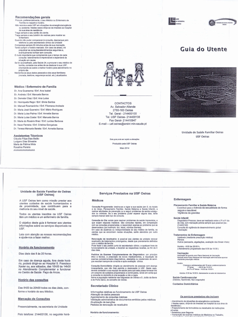 Guia do Utente da USF Oeiras | PDF | Enfermagem | Remédio