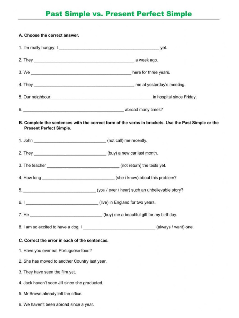 Past Simple Vs Present Perfect Exercise | PDF