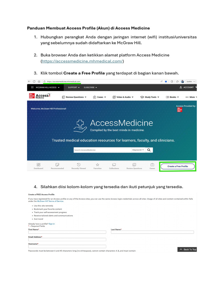 Cara Membuat dan Login Akun Access Medicine | PDF