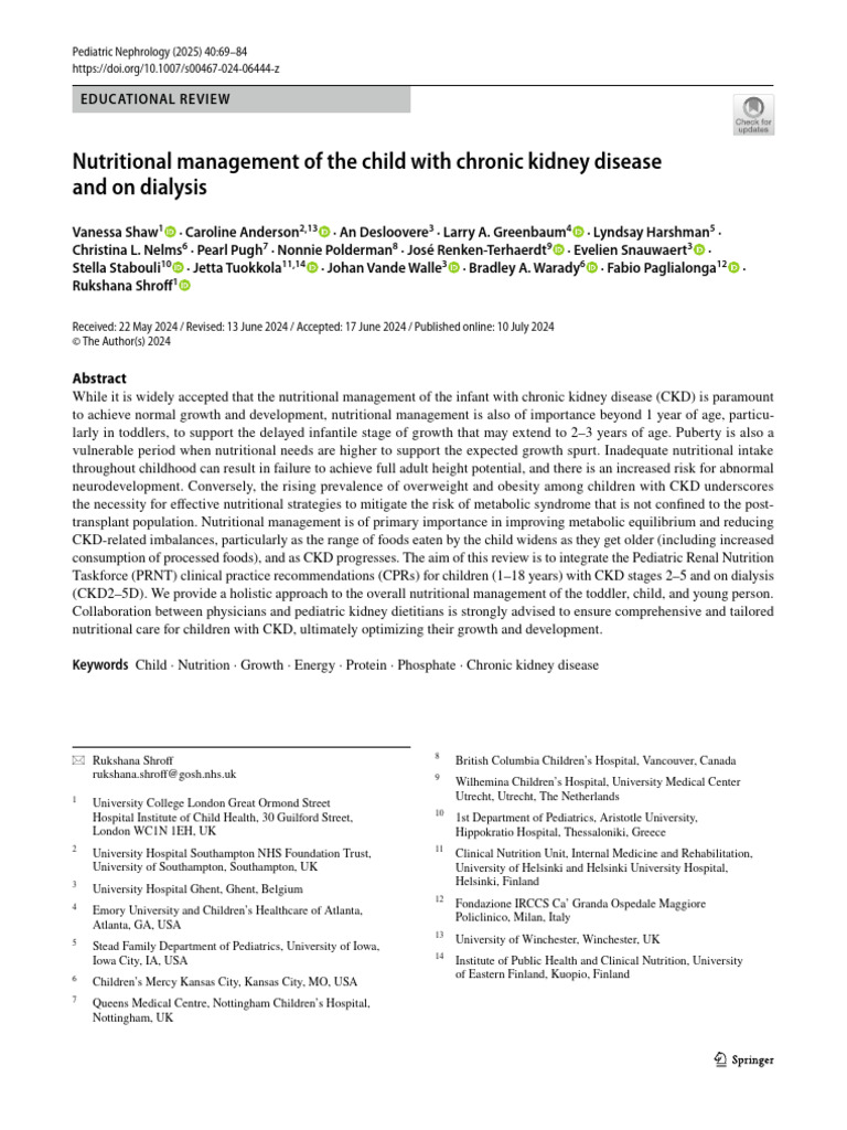 Nutritional management of the child with chronic kidney disease and on ...