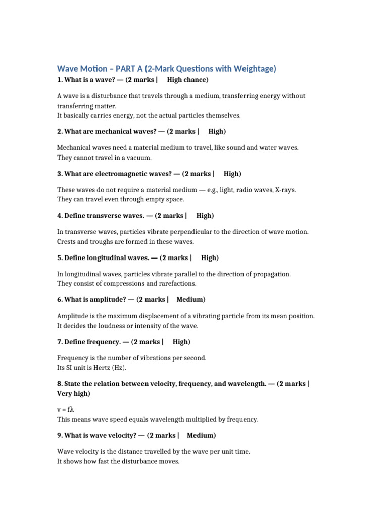 Wave Motion: Key Concepts & Questions | PDF | Waves | Frequency