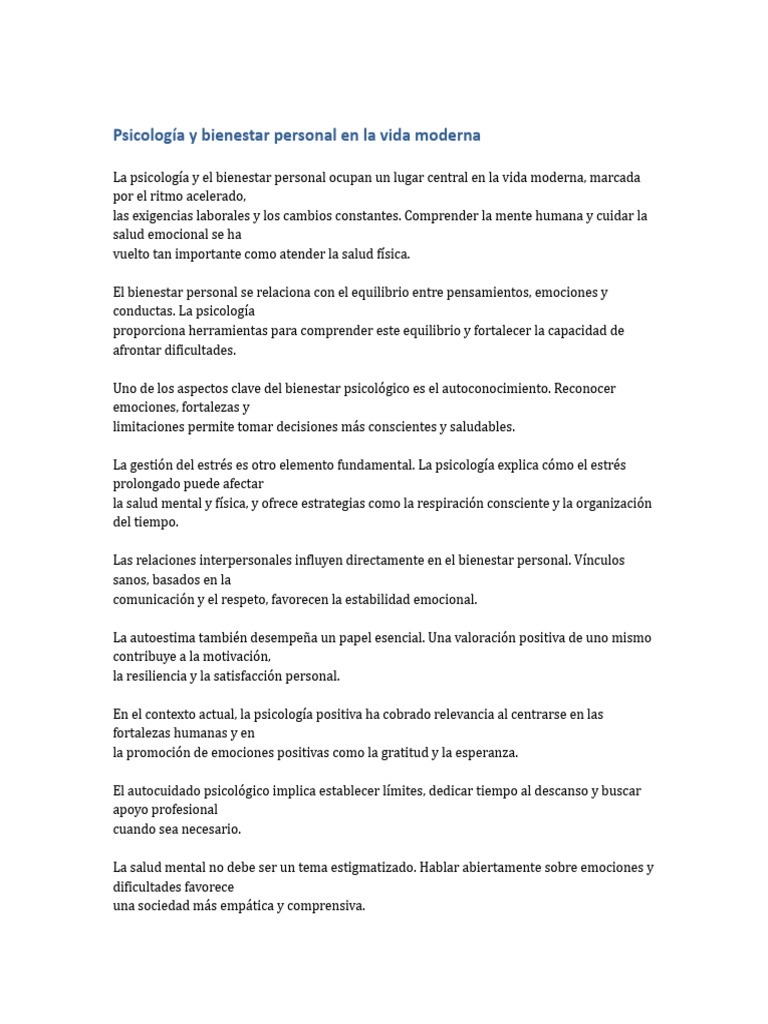 Psicología y Bienestar Personal en La Vida Moderna | PDF | Las ...
