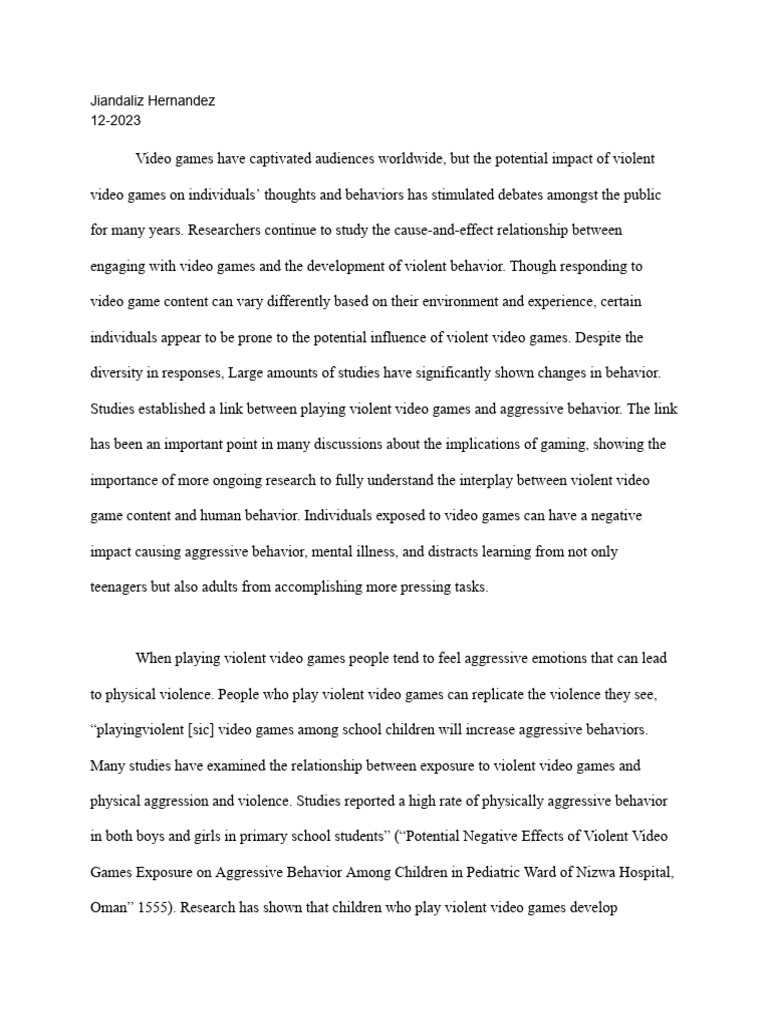 Impact of Violent Video Games on Behavior | PDF