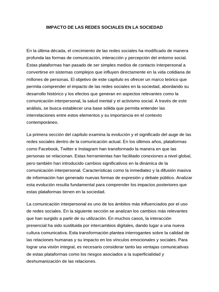 Impacto de Redes Sociales en la Sociedad | PDF | Salud mental ...