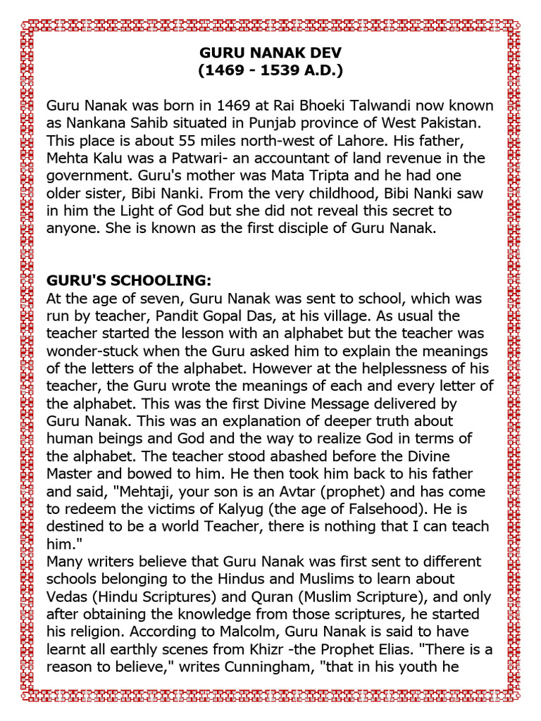 Life and Teachings of Guru Nanak Dev | PDF | Guru Nanak