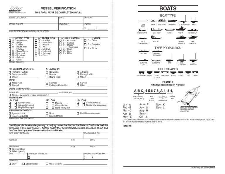 Vessel Verification Form Template | PDF | Boats | Marine Propulsion