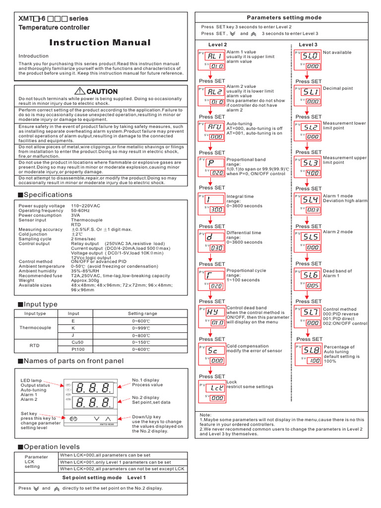 XMT-6 Series Temperature Controller Manual | PDF | Parameter (Computer ...