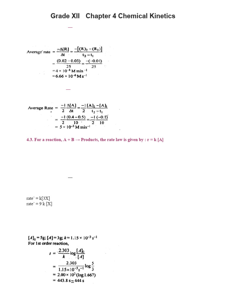 Chemical Kinetics: Rate Calculations & Concepts | PDF | Reaction Rate ...