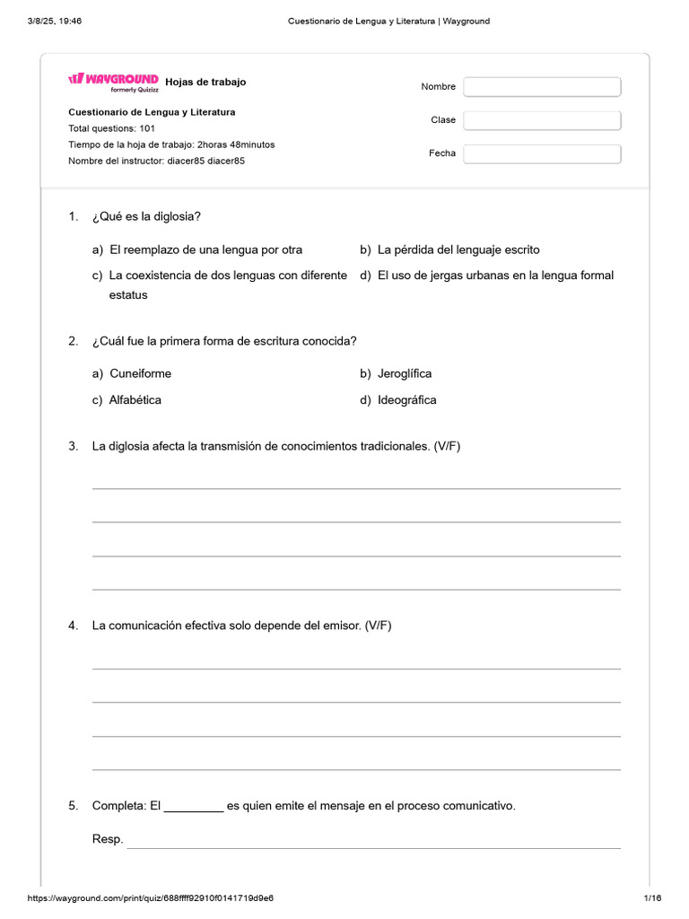 Cuestionario de Lengua y Literatura | PDF | Comunicación | Escritura