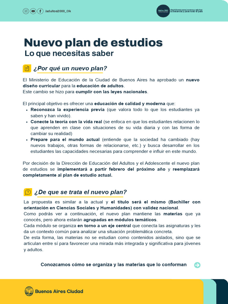 Nuevo Bachillerato para Adultos 2026 | PDF | Plan de estudios ...