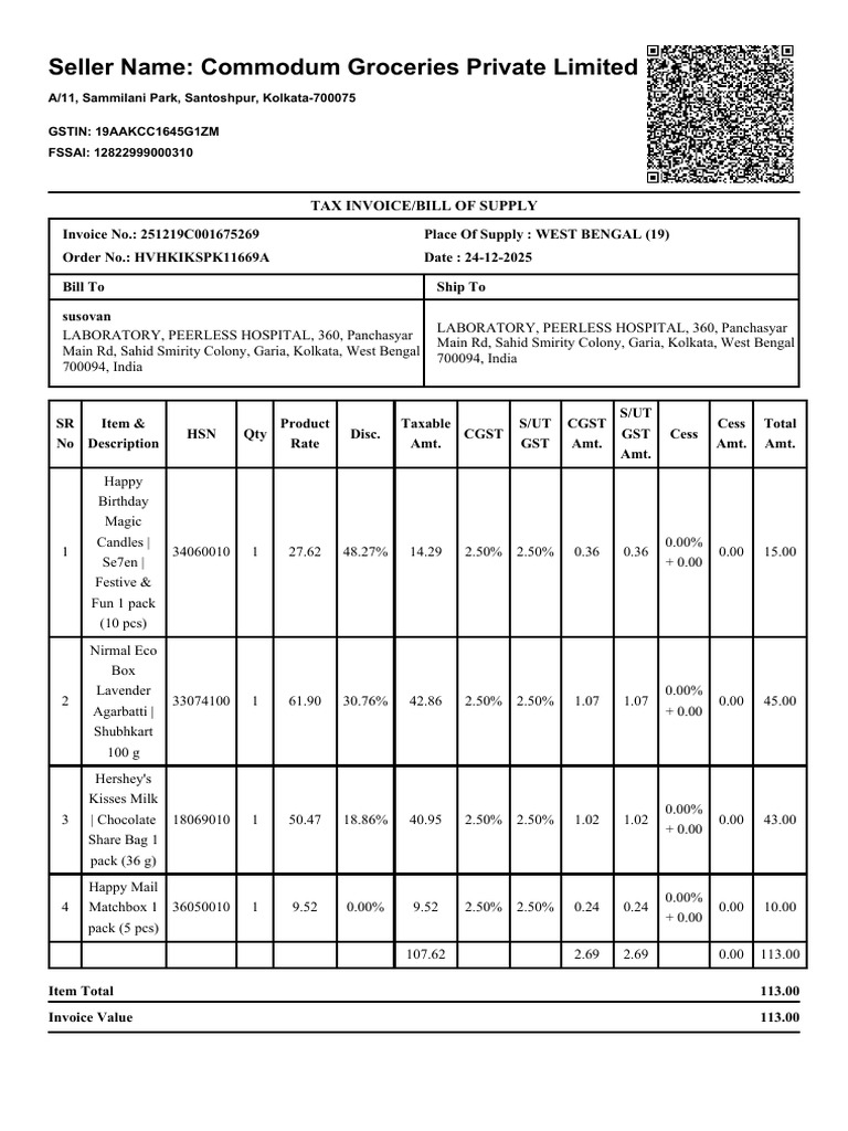 GST Invoice for Commodum Groceries | PDF | Trade | Payments