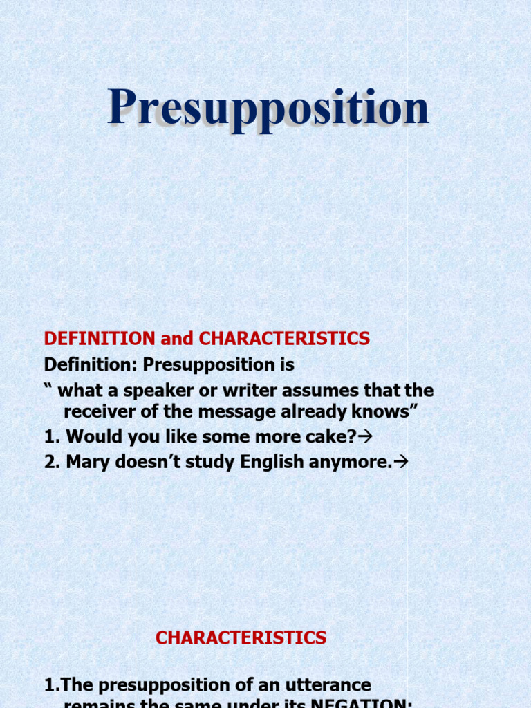 Presupposition - (Chapter 4) | PDF | Linguistic Typology | Semantics