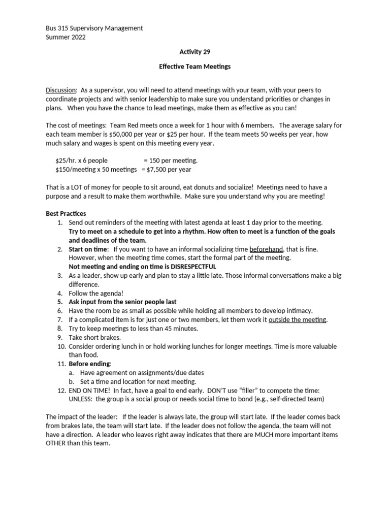 Activity 29 Effective Team Meetings | PDF