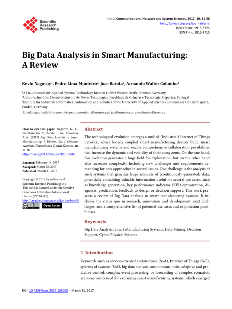 Big Data Analysis in Smart Manufacturing a Review | PDF | Big Data | Data