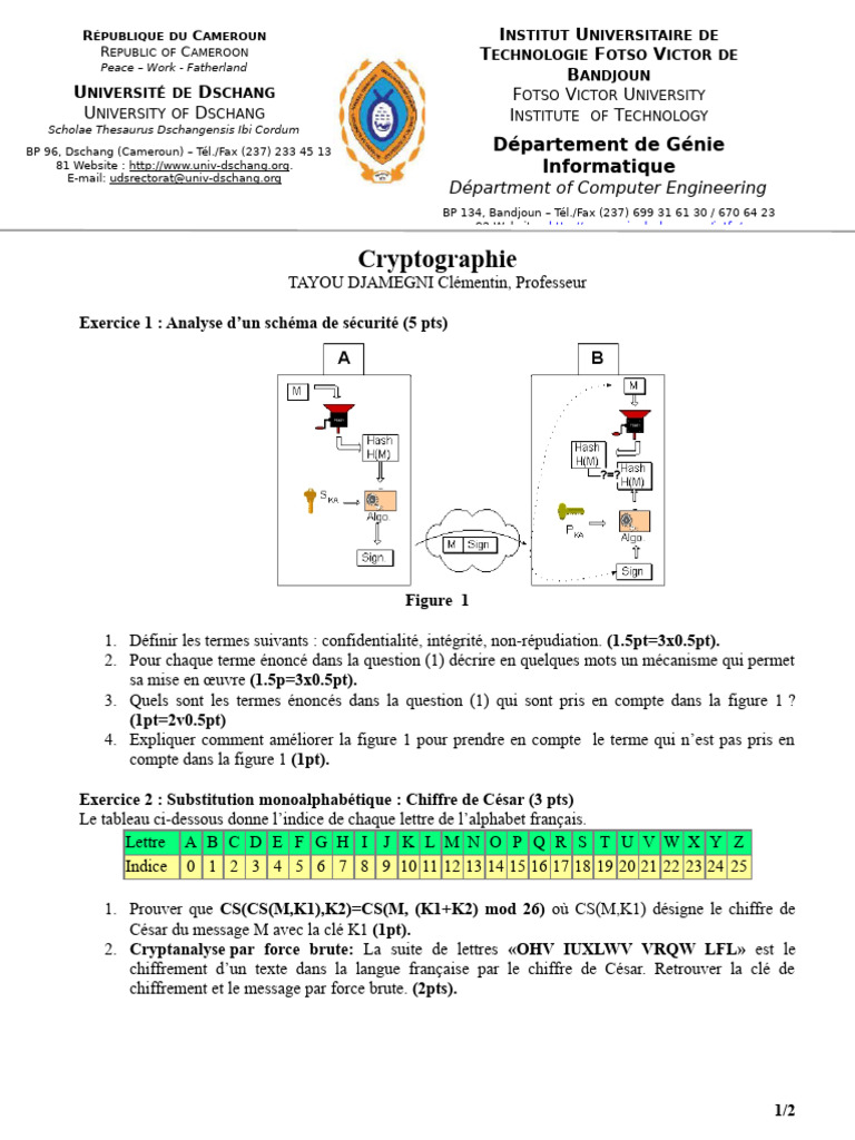 Concepts et Exercices de Cryptographie | PDF | Cryptage | Sécurité des ...