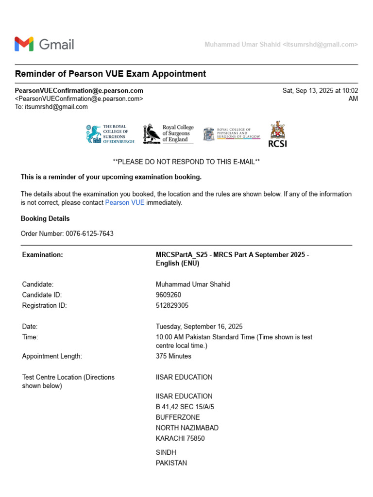 MRCS Part A Exam Reminder for 2025 | PDF