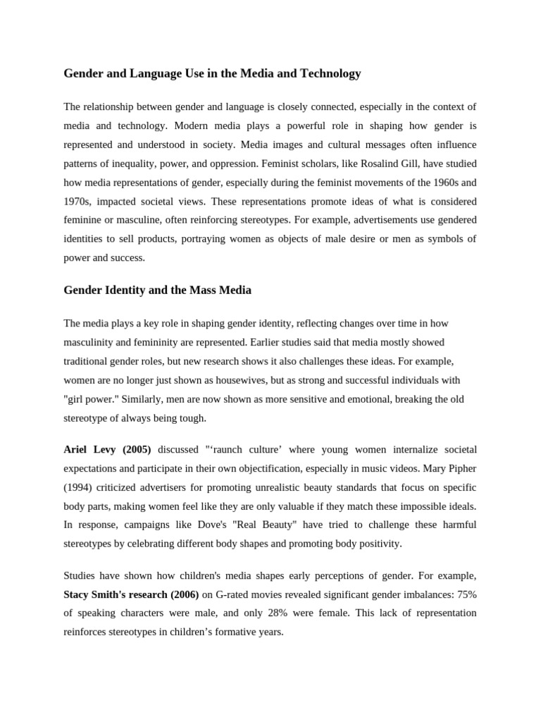 Gender Representation in Media & Tech | PDF | Gender | Gender Studies