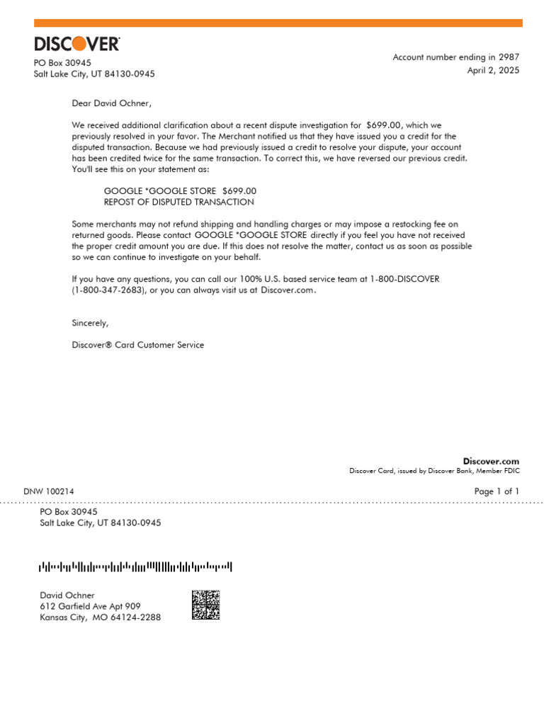 Discover Card Dispute Resolution Update | PDF