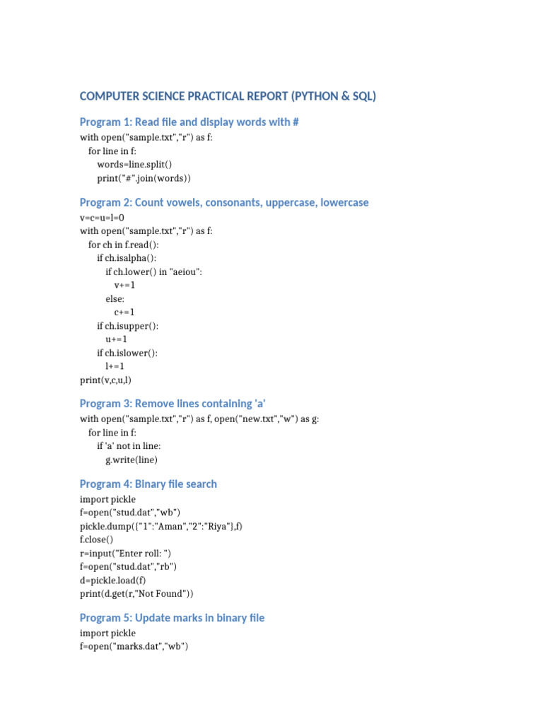 Class12 CS Practical Report | PDF