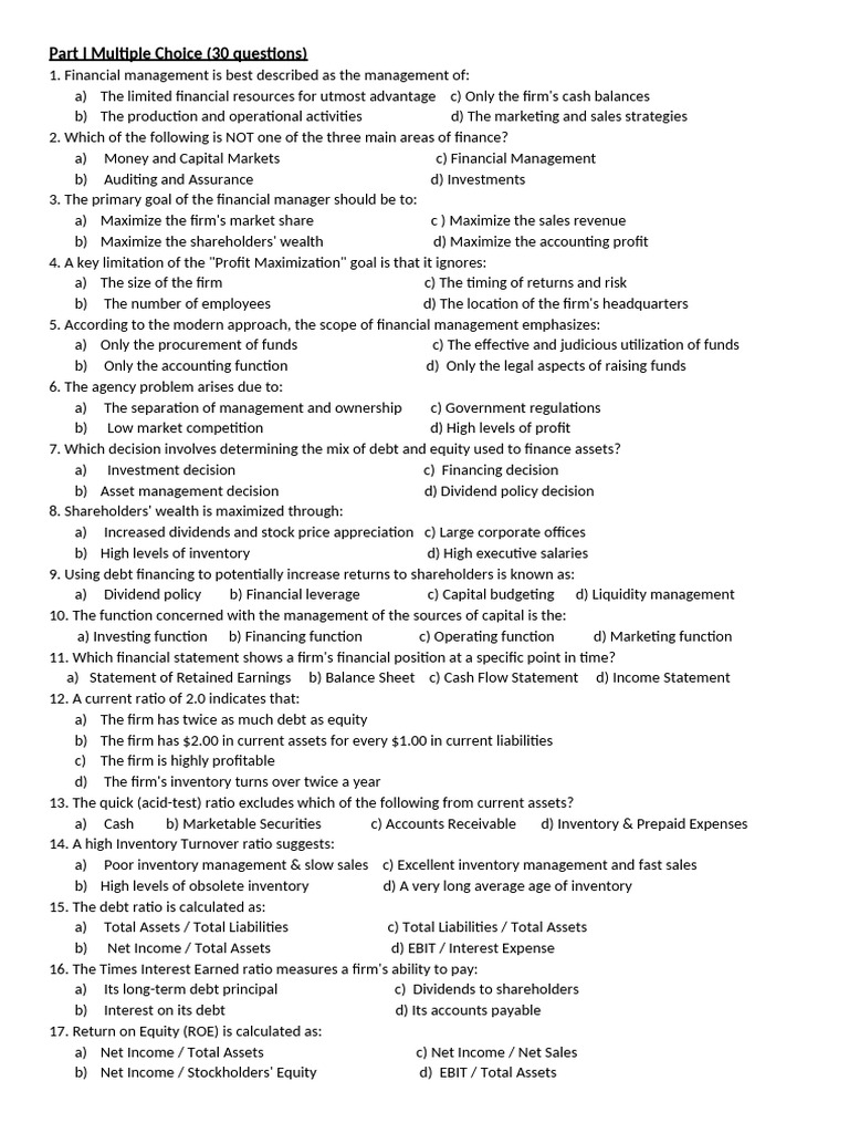 Financial Management Quiz and Exercises | PDF | Present Value | Equity ...