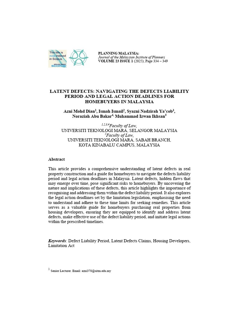 Latent Defects and Homebuyer Rights in Malaysia | PDF | Tort | Statute ...