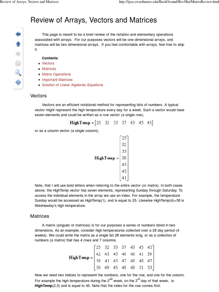 Review of Arrays, Vectors and Matrices | PDF | Matrix (Mathematics ...
