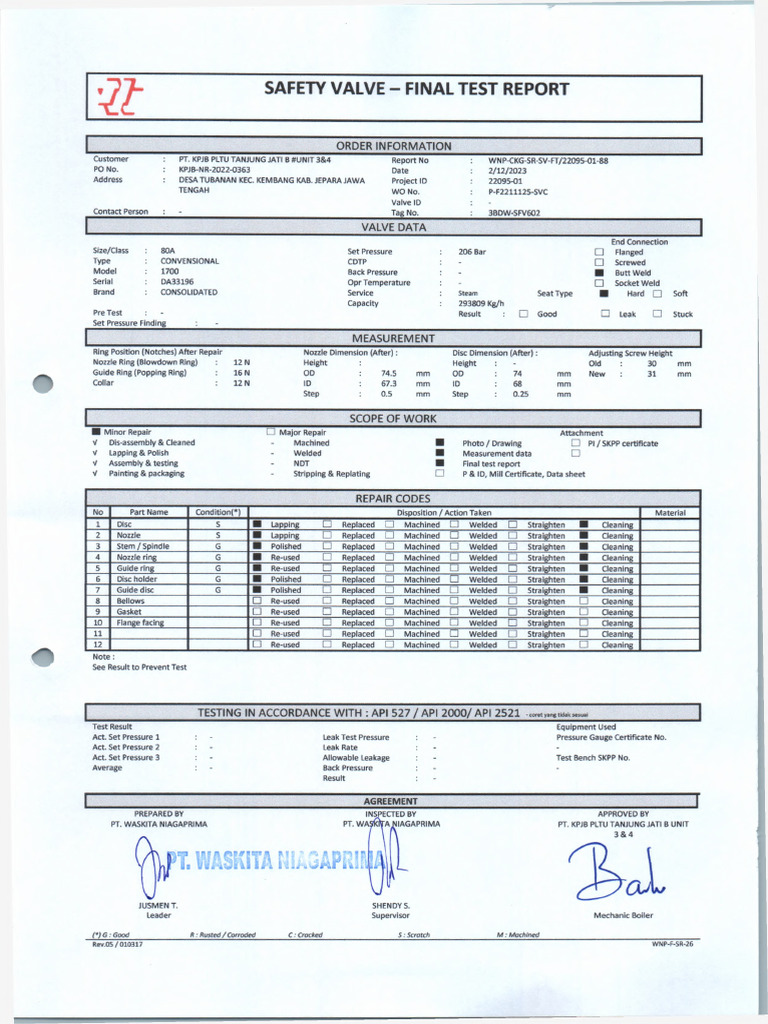 Safety Valve Final Test Report 2023 | PDF | Hydraulics | Mechanical ...