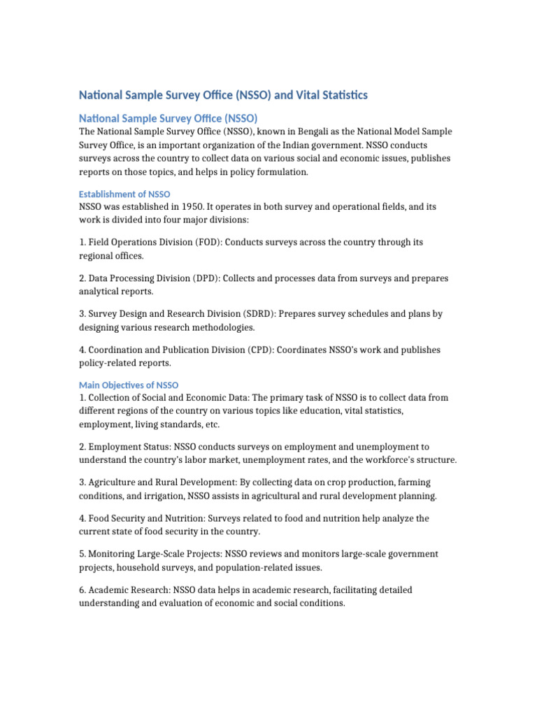 NSSO and Vital Statistics | PDF