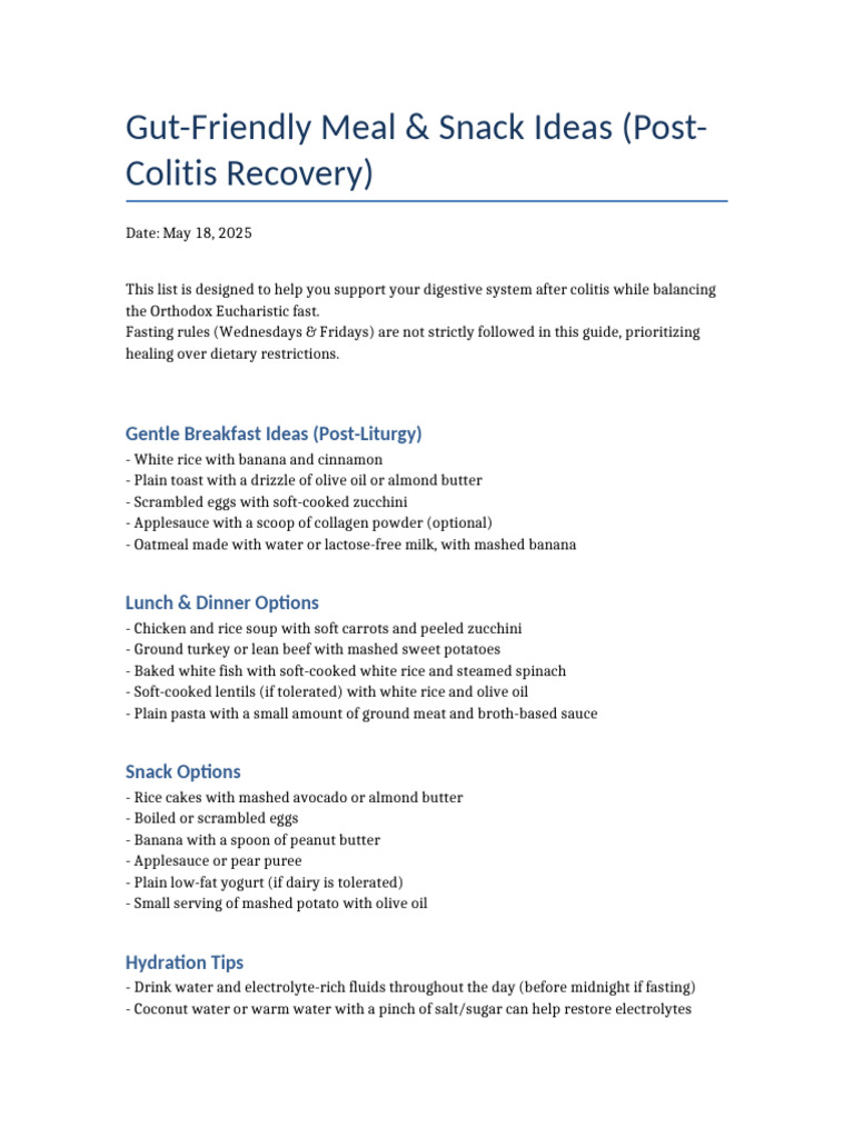 Gut-Friendly Meal Ideas for Colitis Recovery | PDF
