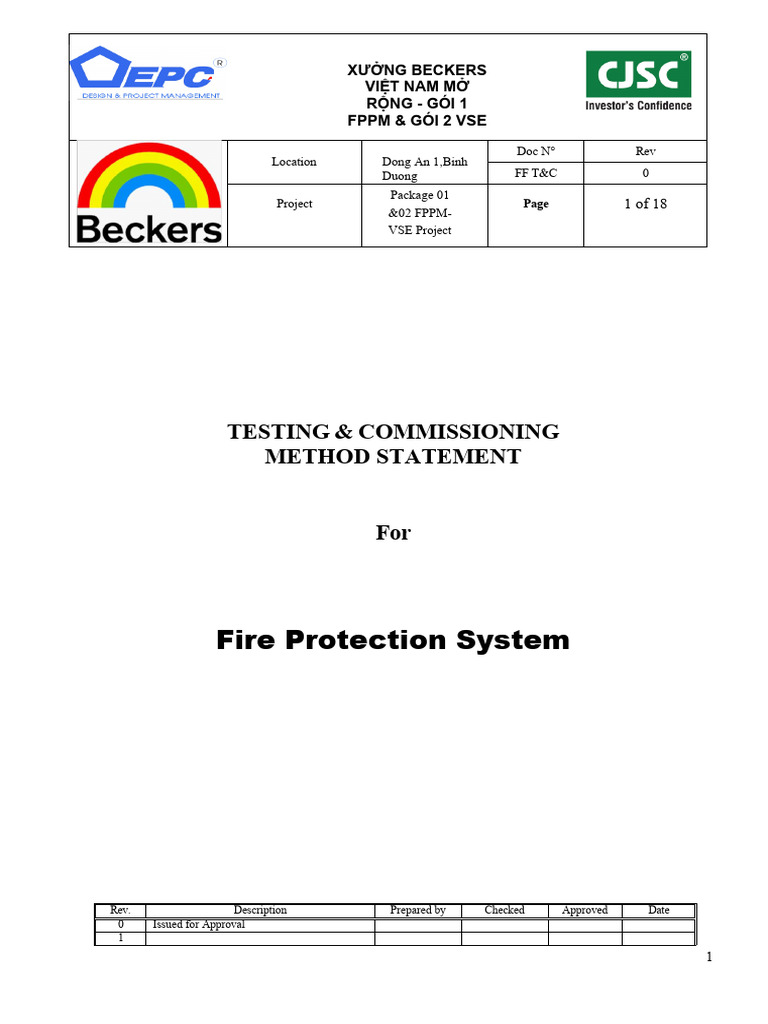 Fire Protection System T&C Method Statement | PDF | Valve | Fire ...