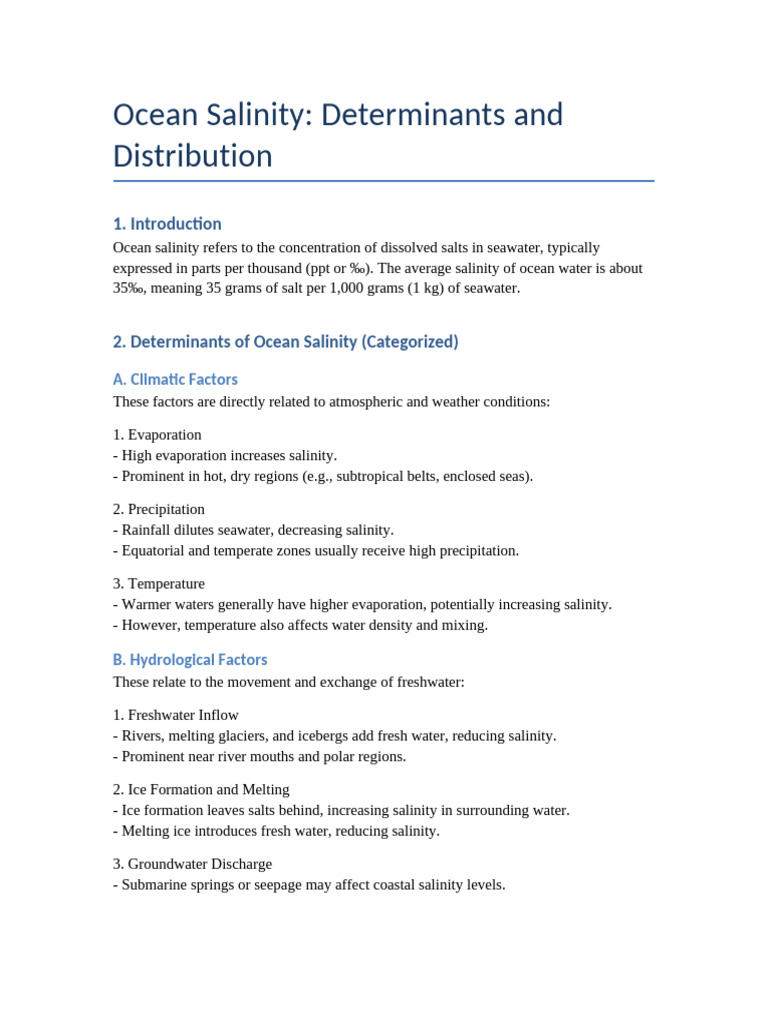 Ocean Salinity: Factors and Variability | PDF | Oceans | Salinity