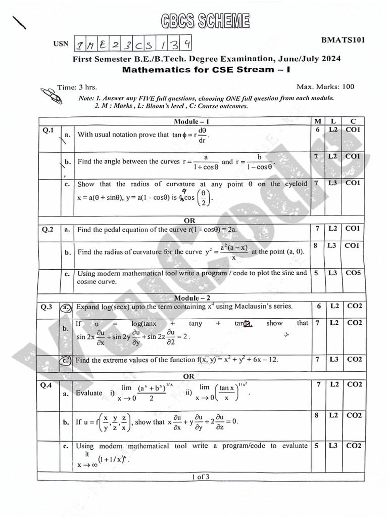 BMATS101 Back Paper | PDF
