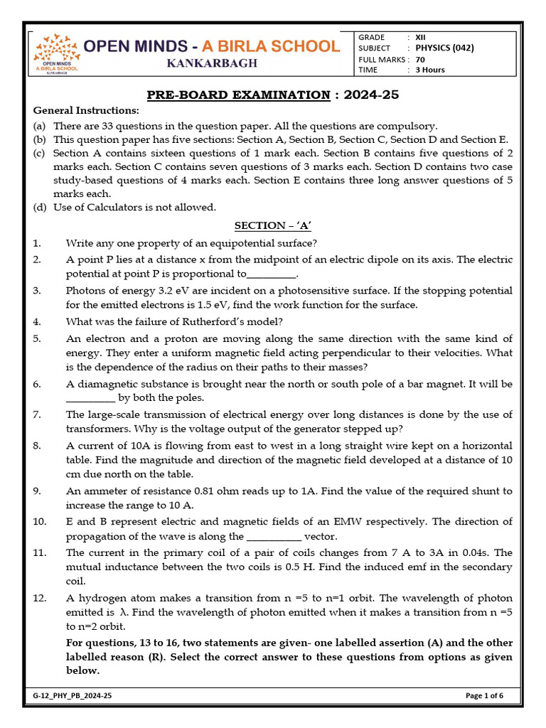 Xii - Phy - PB - 2024-25 | PDF | P–N Junction | Electric Current
