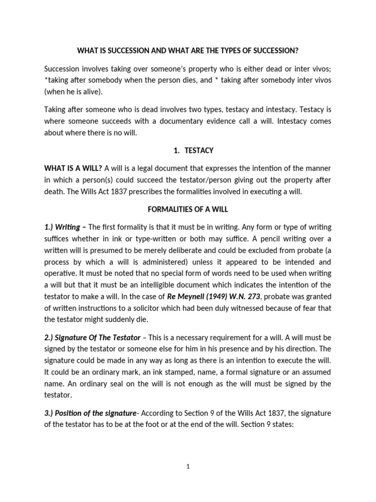 Understanding Succession Types and Wills | PDF | Will And Testament ...