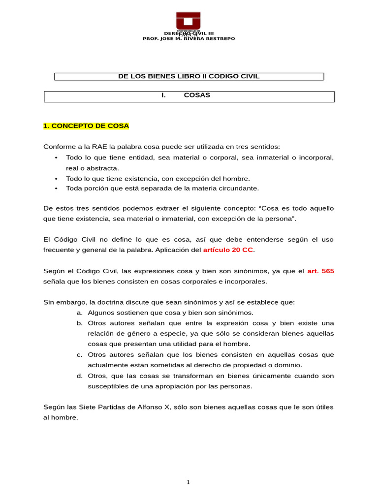 Concepto y Clasificación de Bienes en Derecho Civil | PDF | Ley común ...