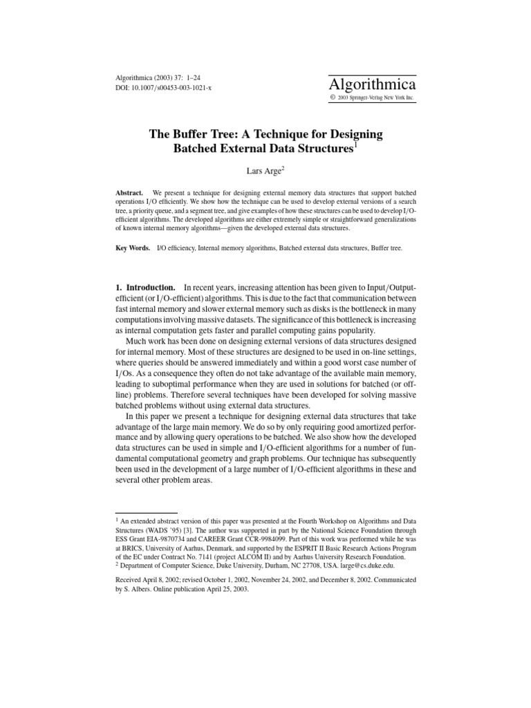 Buffer Tree for I/O-Efficient Data Structures | PDF | Algorithms And ...