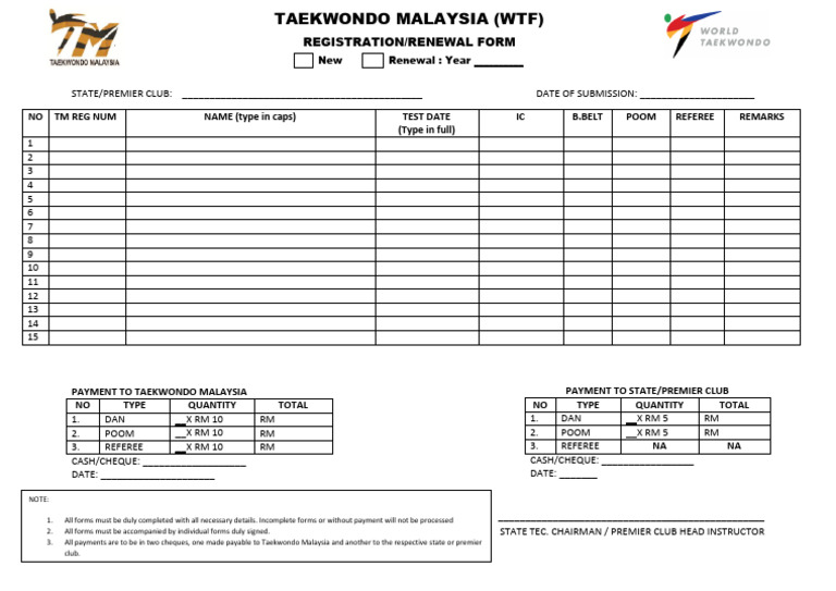 TM Renewal Form | PDF | Taekwondo | Korean Martial Arts