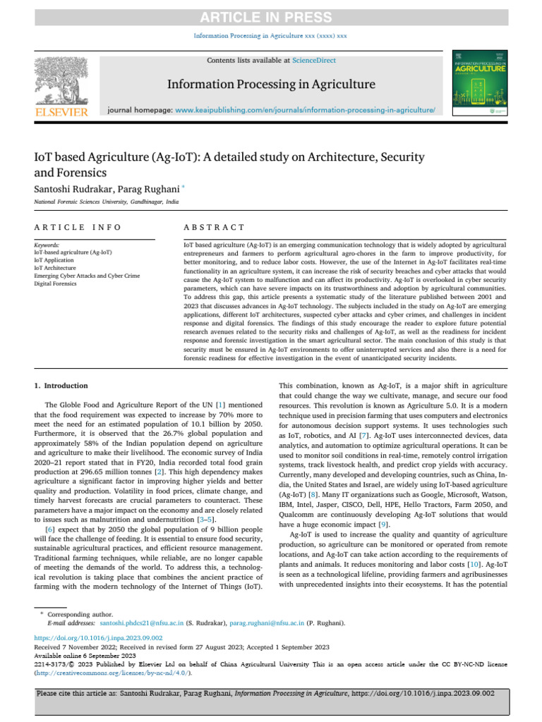 IoT in Agriculture: Security & Forensics Insights | PDF | Internet Of ...