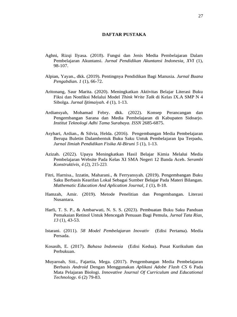 Daftar Pustaka Media Pembelajaran | PDF