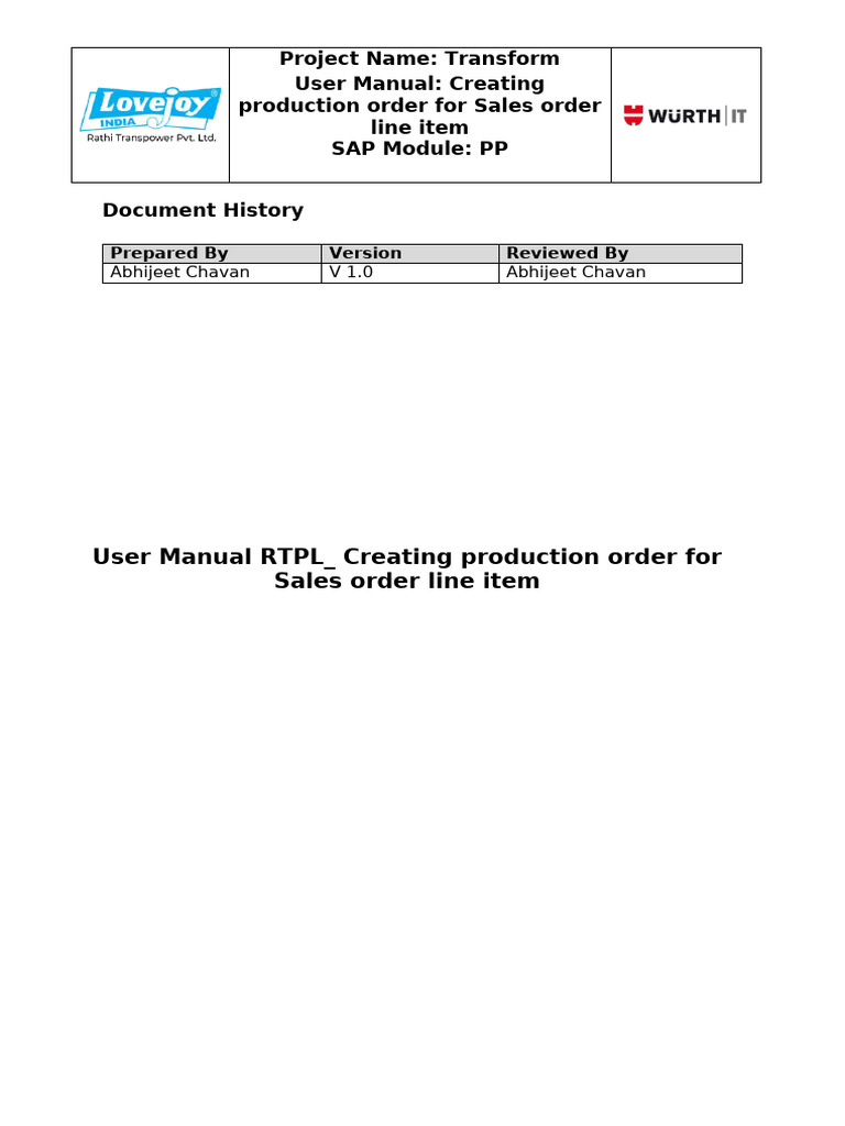 RTPL - Creating Production Order For Sales Order Line Item | PDF ...