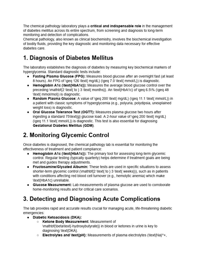 Role of Chemical Pathology in Diabetes Care | PDF | Glycated Hemoglobin ...